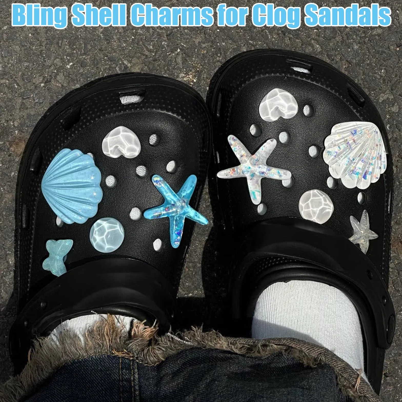 Juego de 9 dijes decorativos para zapatos, bonitos dijes brillantes para sandalias de zuecos, tema de playa de verano con estrella de mar, conchas marinas y perlas