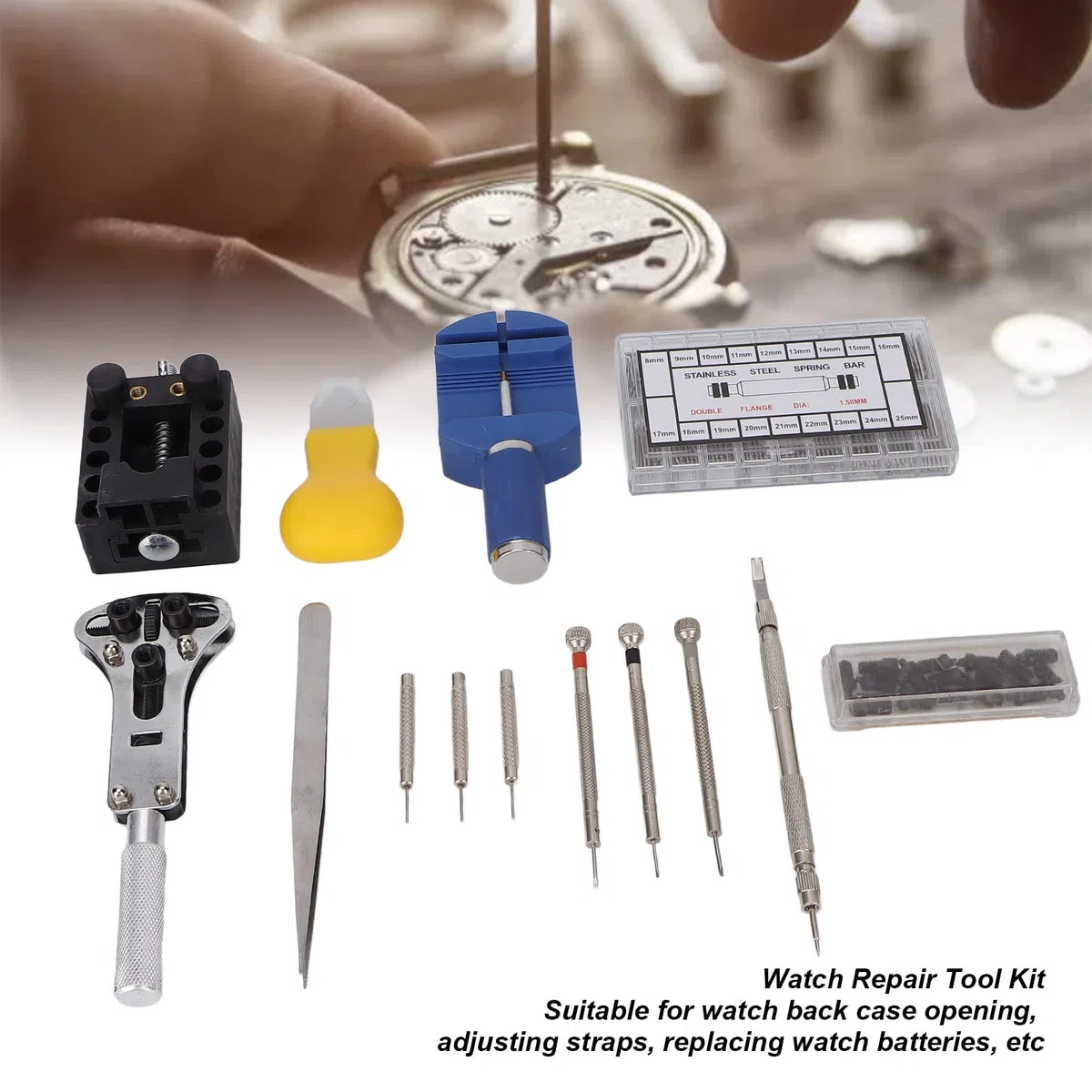 Kit de herramientas de reparación de relojes, juego de herramientas de reparación de relojes profesional ajustable, abridor de caja trasera para taller de reparación de relojes para ker