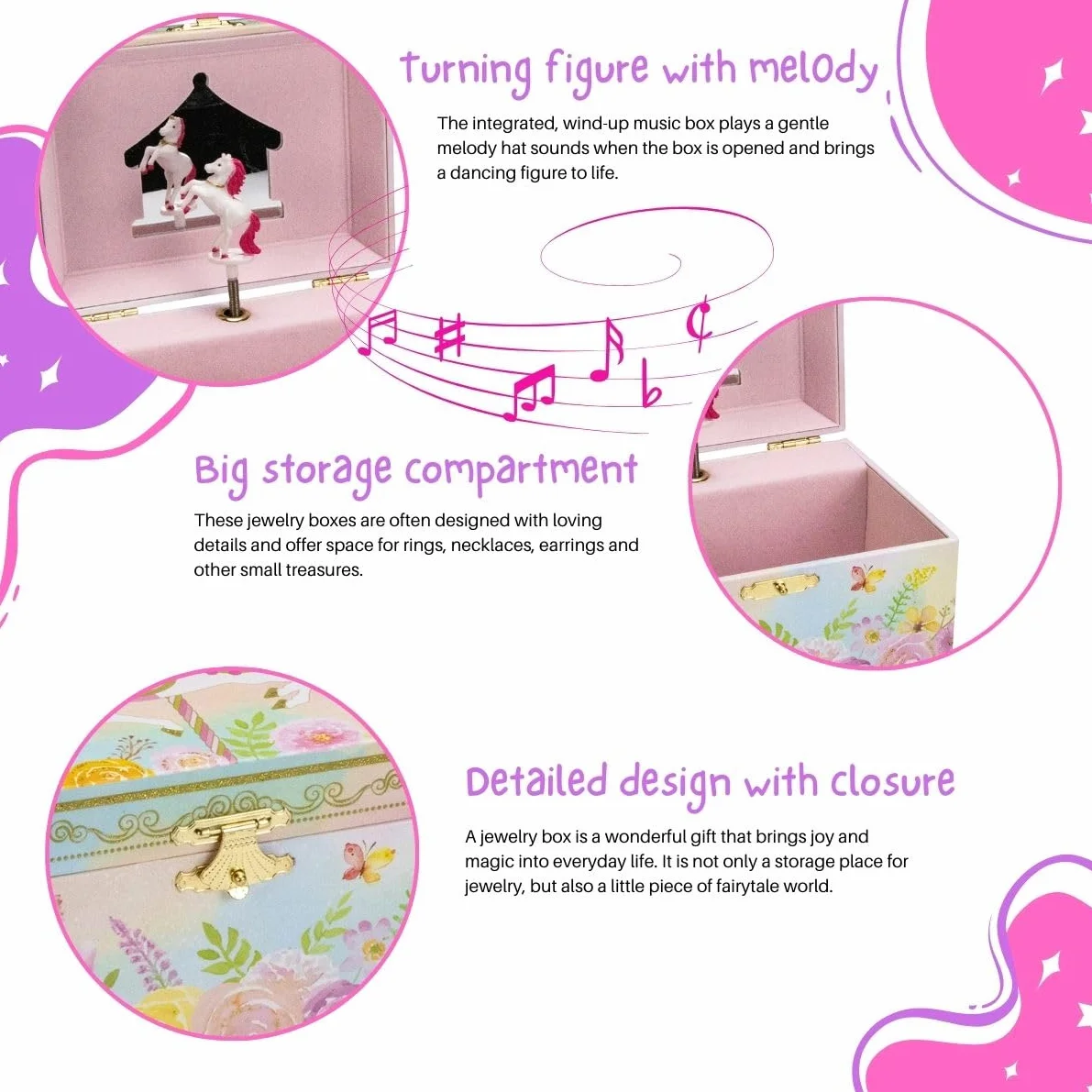 GICO Joyero Unicornio Infantil con Música y Espejo, 15x13x9 cm