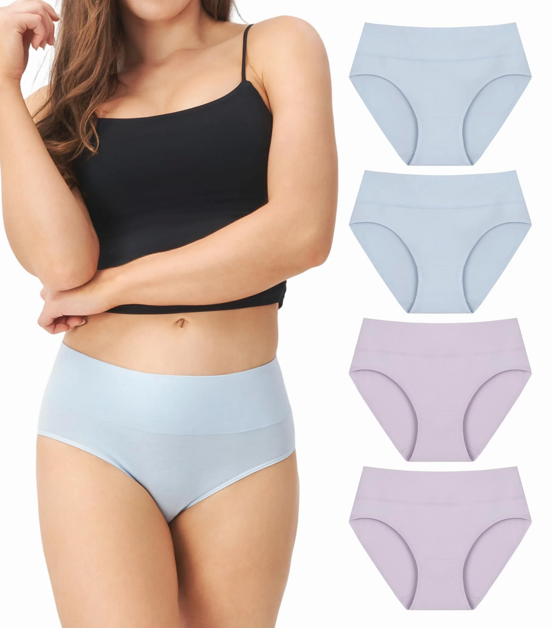 DAVID ARCHY Ropa interior de algodón de cintura alta para mujer, bragas con control de abdomen, cobertura completa, paquete de 4 unidades, talla regular y grande