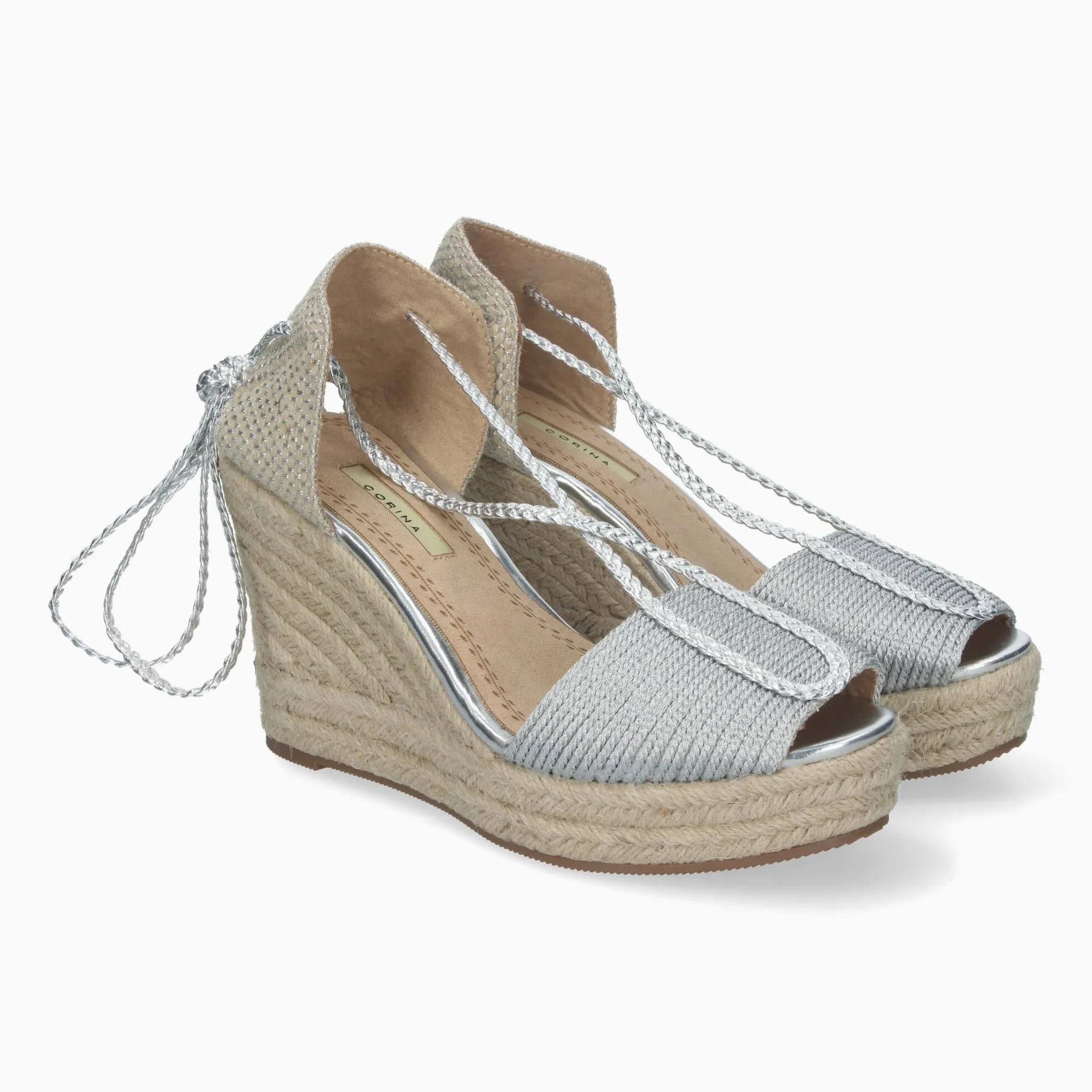 shoes&blues.es Sandalias de Cuna de Yute para Mujer con Cierre de Cordones y Adornos Brillantes, Puntera Abierta, Elegantes y Comodas para Cualquier Ocasion.
