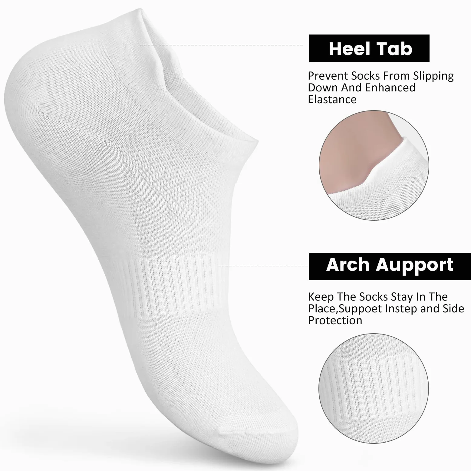 Sallking Calcetines tobilleros de algodón para mujer, corte bajo, atléticos, suaves, delgados, invisibles con lengüeta, 6 pares