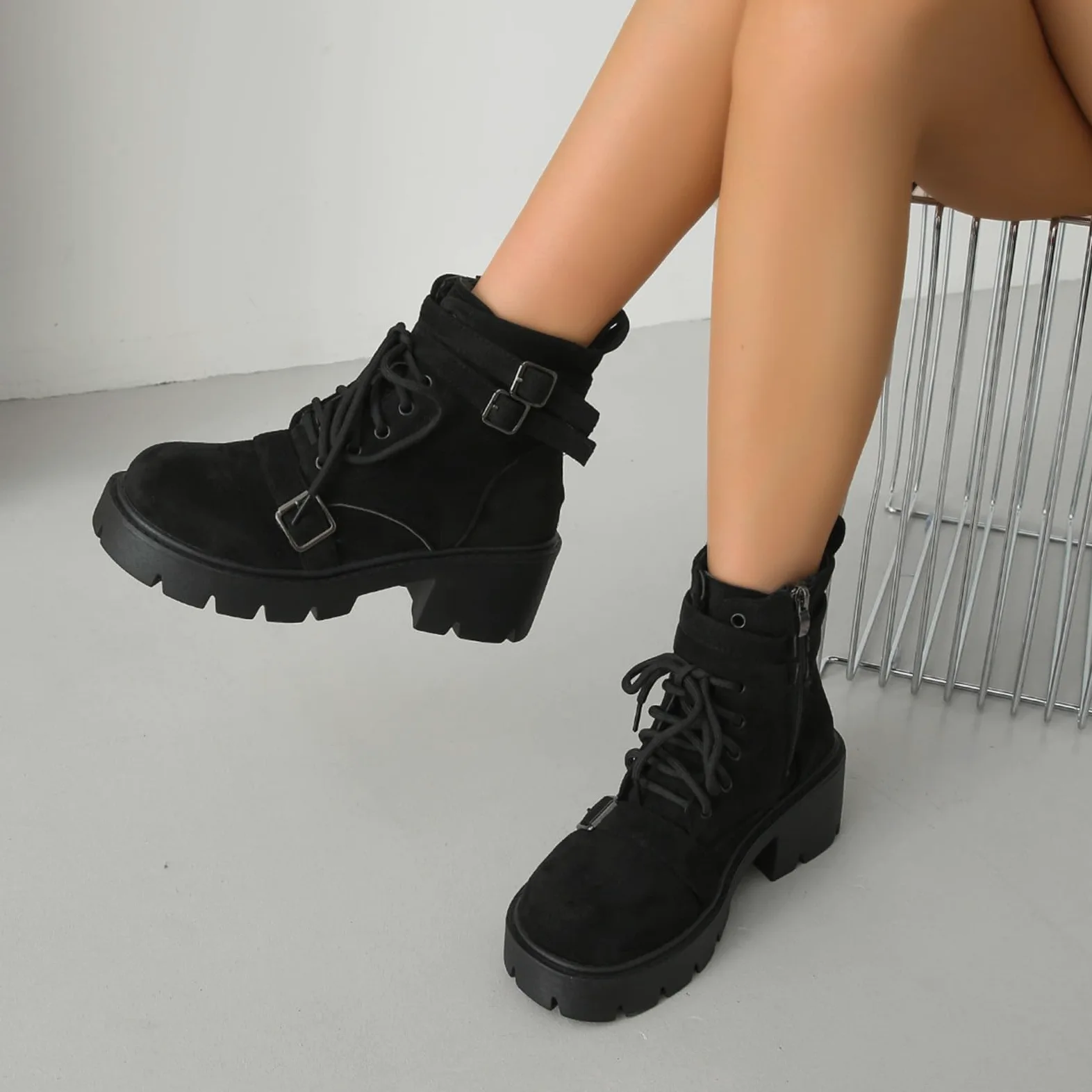 Genérico Botines Mujer Vestir Cordones Plataforma Botas Puntera Redonda Elegantes Zapatos Suaves y Cómodos Caminar Bota Casuales Antideslizantes Botin para Otoño Invierno Trabajo Paseo y Uso Diario
