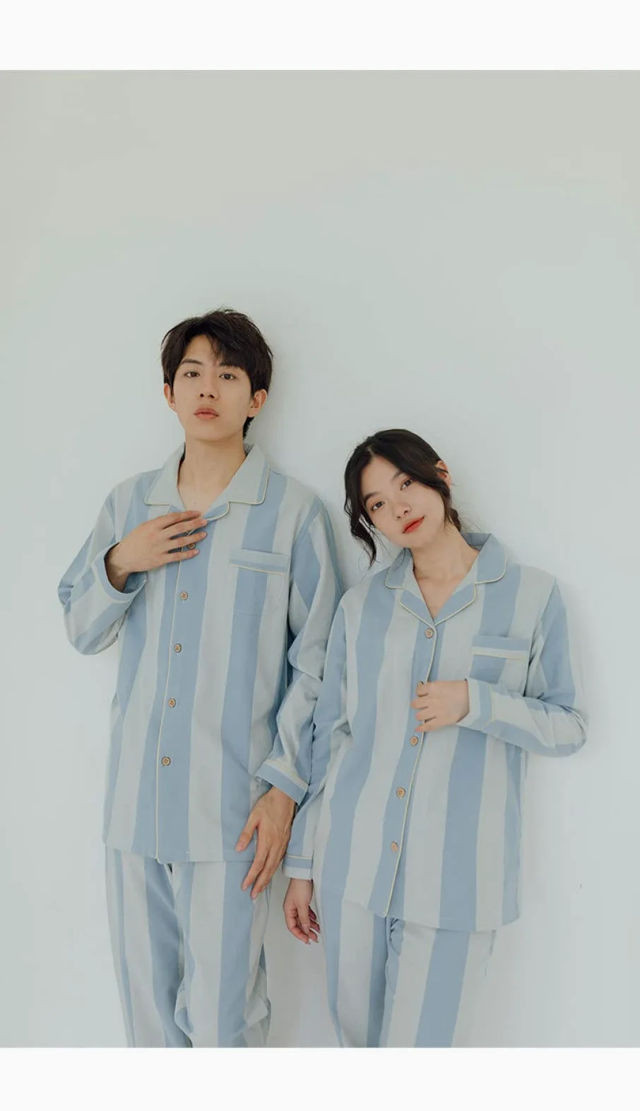 Conjunto De Dos Piezas De Pijama De Algodón para Mujer, Traje De Manga Larga para El Hogar De La Pareja, Felpa Cepillada De Algodón Hecha A Mano,Lake Blue,M (Peso 100-120 Catties)