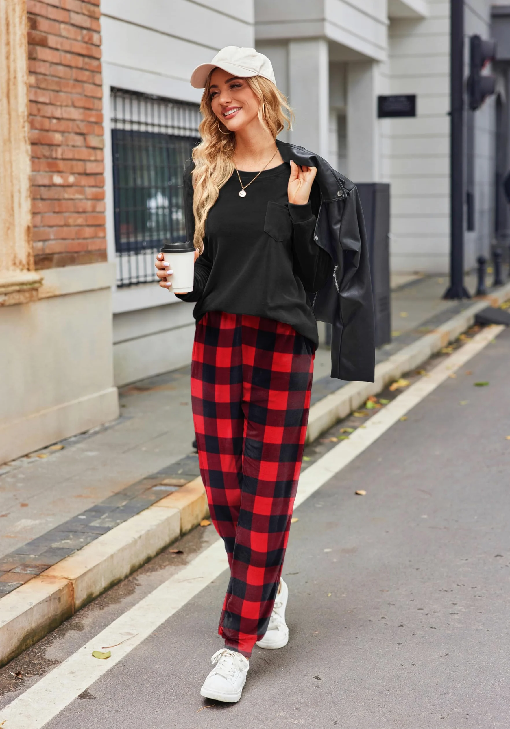 Ekouaer Conjuntos de Pijamas para Mujer Traje de Ocio de Terciopelo con Cuello Redondo Largo Conjunto de Pijama de Invierno Traje de casa Informal Cálido con Bolsillos