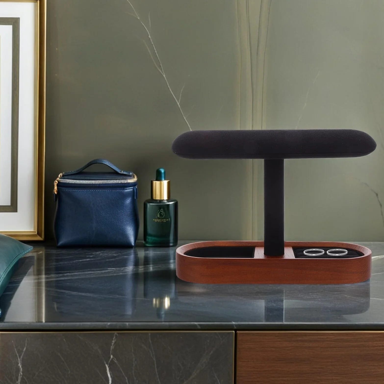 NUOBESTY Soporte de Madera Maciza T para Exhibición de Joyas Organizador Multifuncional para Pulseras Relojes y Brazaletes Diseño Rústico y Estable para Mostrador y Uso Personal