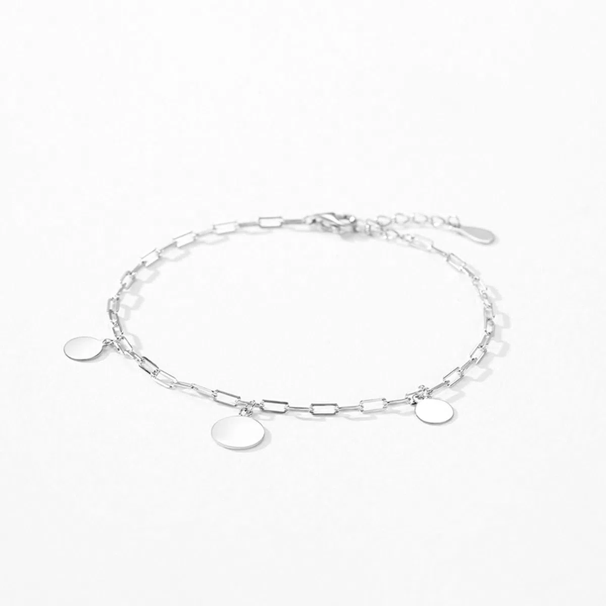 Pulseras de Mujer de Oro Blanco de 9K / 14K / 18K, Redondo Simple, Cadena Extensible 16 CM + 5 CM, Pulseras de Plata para Mujer