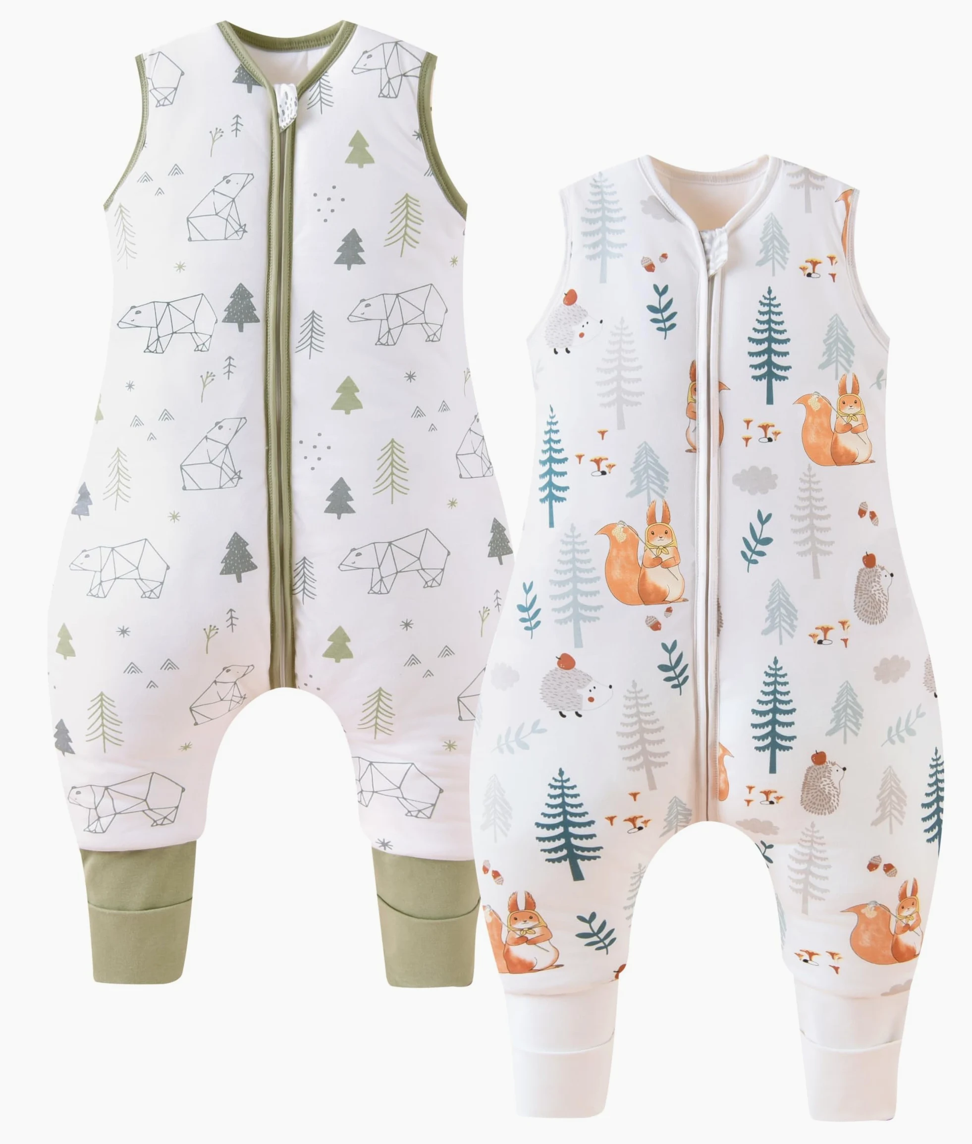 Chilsuessy Pack de 2 sacos de dormir para bebé con perneras, 1,5 tog, 100% algodón, para todo el año, saco de dormir con pies, para niños