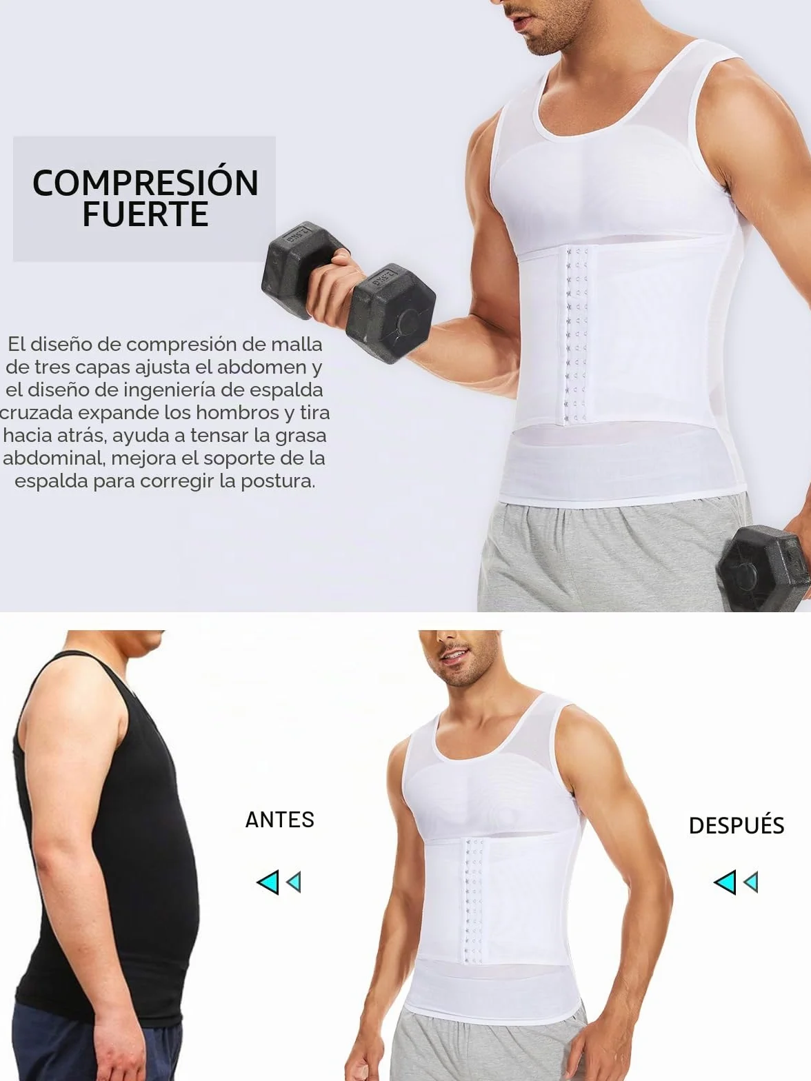 SLIMBELLE Camiseta Reductora Compresión para Hombres Fajas Moldeadora Alta Elasticidad para Comprimir Pecho Abdomen y Cintura Camisa de compresión Slim para Hombres