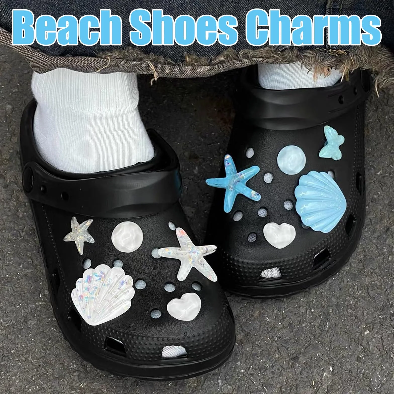 Juego de 9 dijes decorativos para zapatos, bonitos dijes brillantes para sandalias de zuecos, tema de playa de verano con estrella de mar, conchas marinas y perlas