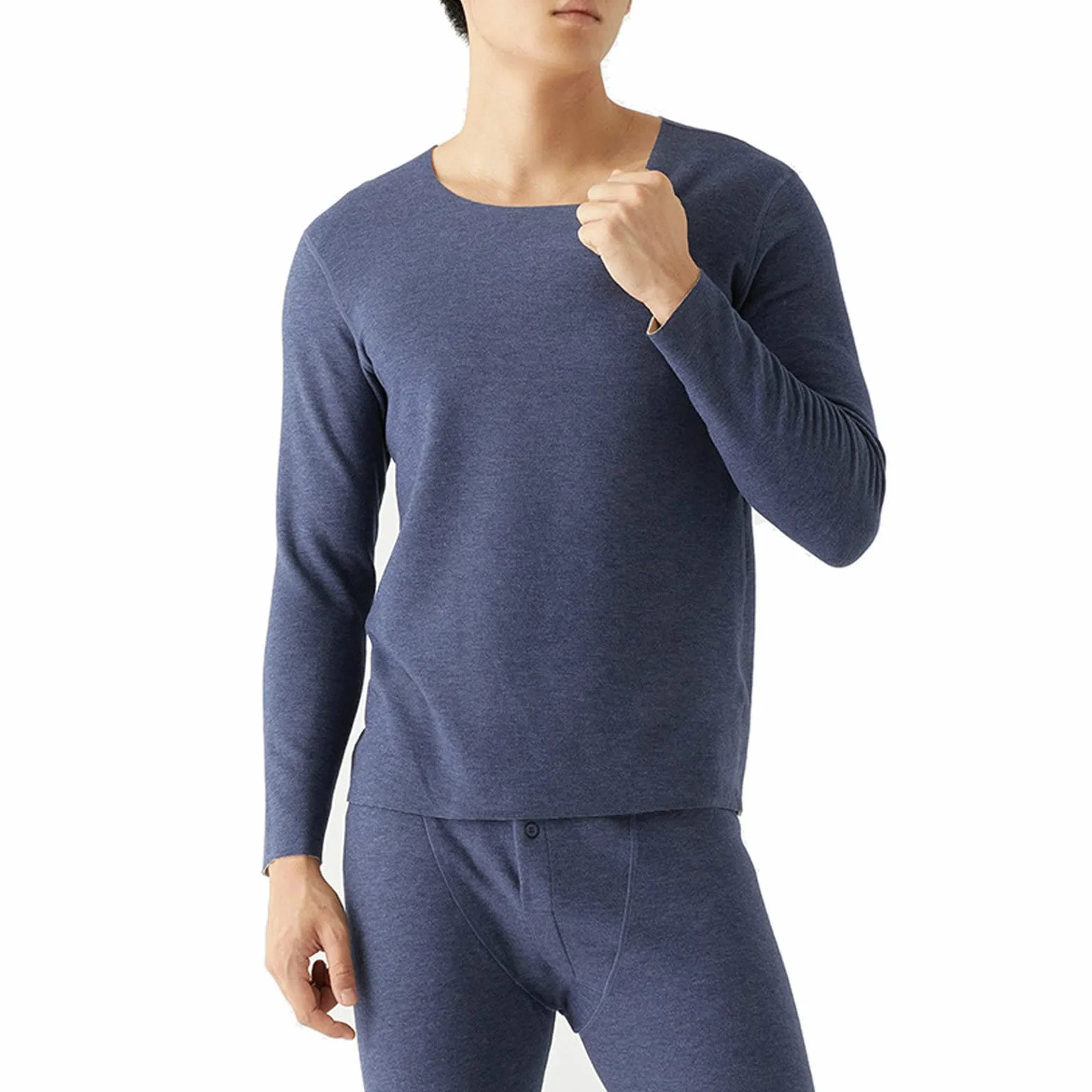 Aeici Ropa interior térmica Hombre Fibra Acrílico Cuello Redondo Top Manga Larga Hombre Azul Marino