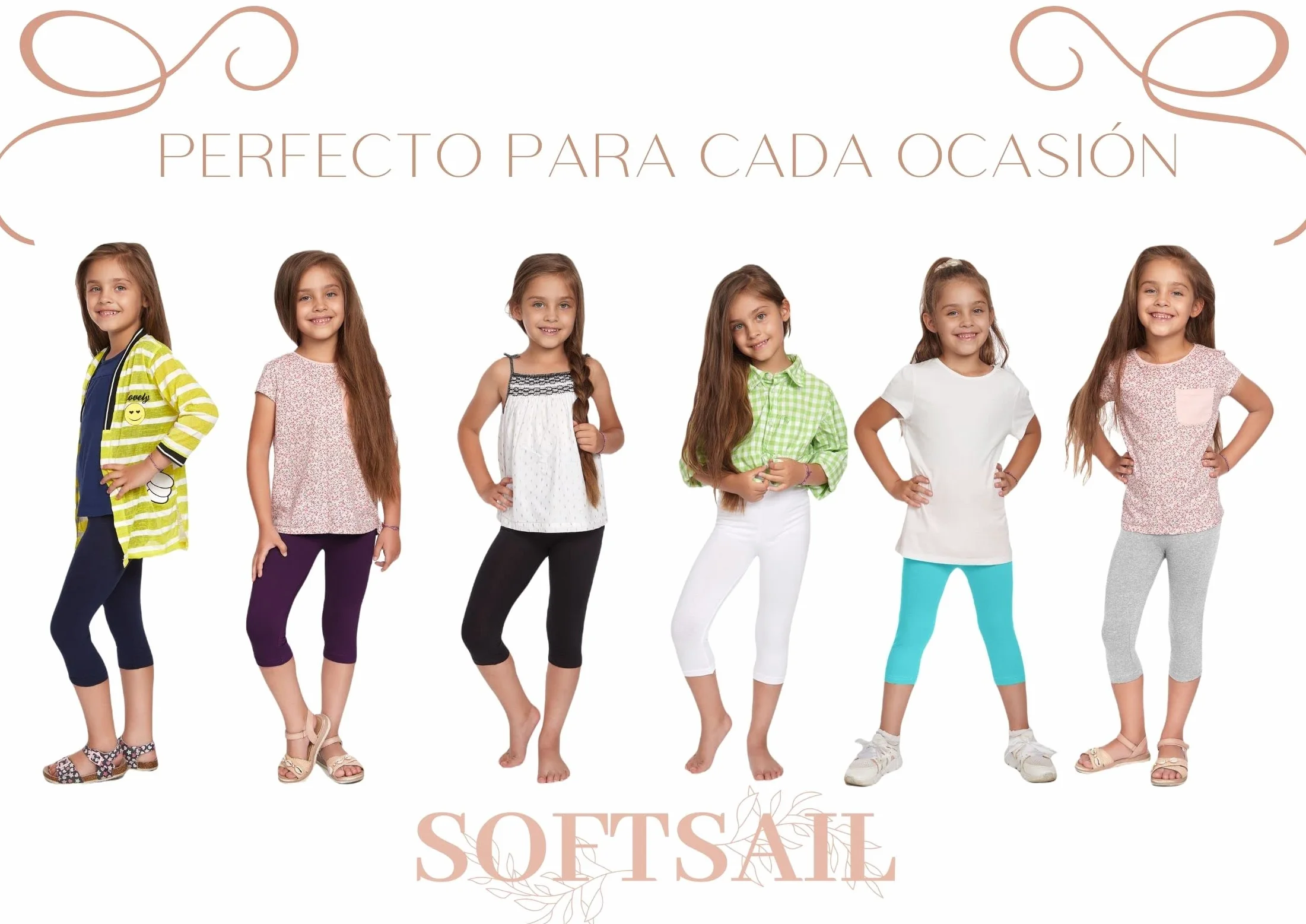 SOFTSAIL Leggings Niña Mallas 3/4 Pantalones Cortos Capri De Algodón para Deportes Baile Gimnasia Transpirables Cómodos Y Elásticos