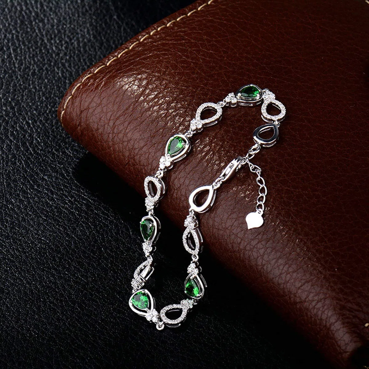KnSam Pulsera de mujer de oro auténtico con colgante de gota de agua de oro blanco de 18 quilates, pulsera de boda para mujer con tsavorita y oro blanco, 750 Gold, Tsavorite