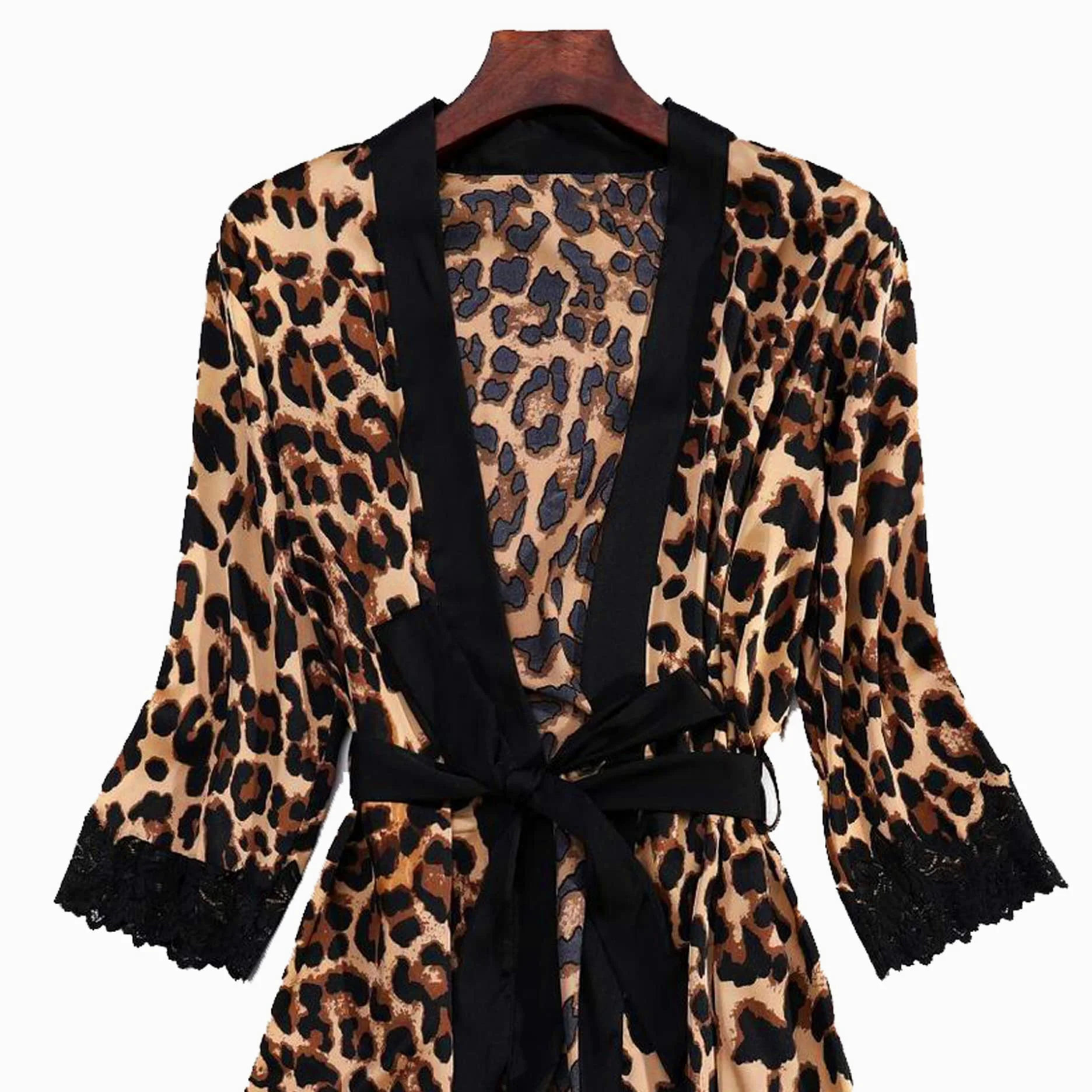 Conjunto de Pijama de Raso de 4 Piezas para Mujer Vestido Kimono de Encaje Conjunto de Pijama Sexy Negligee y Camisón Corto Conjunto de 4 Piezas