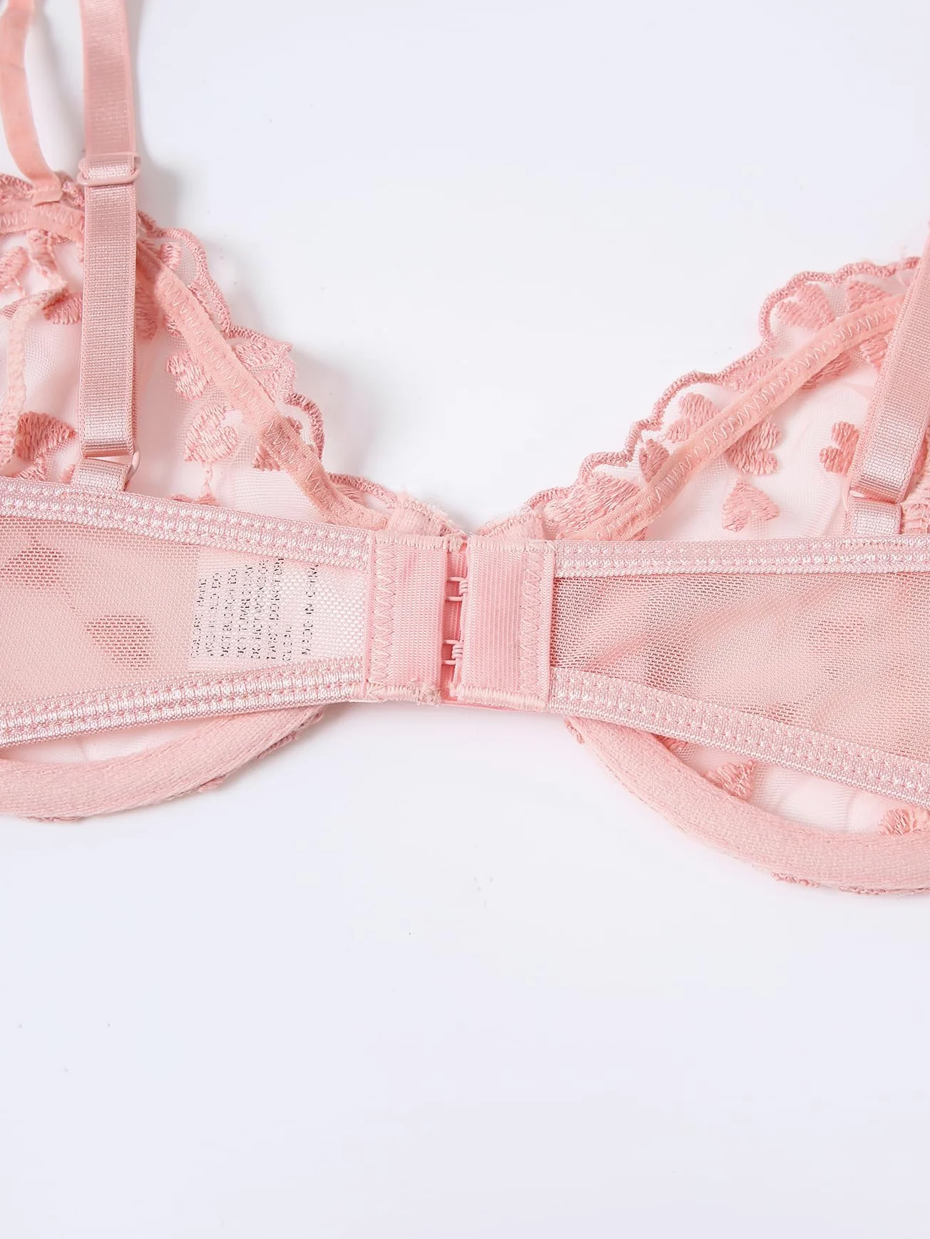 Conjunto de lencería Sexy de 2 Piezas para Mujer con Bordado Floral de corazón, Sujetador con Aros de Media Copa y Tanga, Sujetador Transparente de Malla para Mujer, Tanga a Juego, Bragas, Conjuntos
