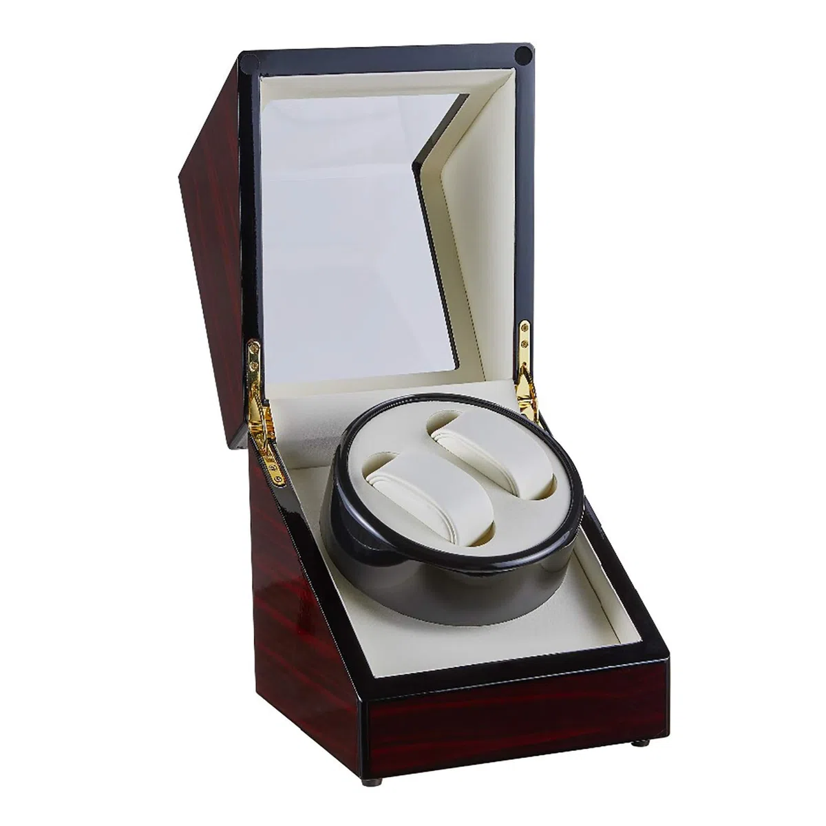 - Reloj mecánico de pintura de patrón de ébano de 2 dígitos Dispositivo de cuerda automática Caja de almacenamiento de reloj para hombres y mujeres Agitador de reloj antimagnético silencioso para el