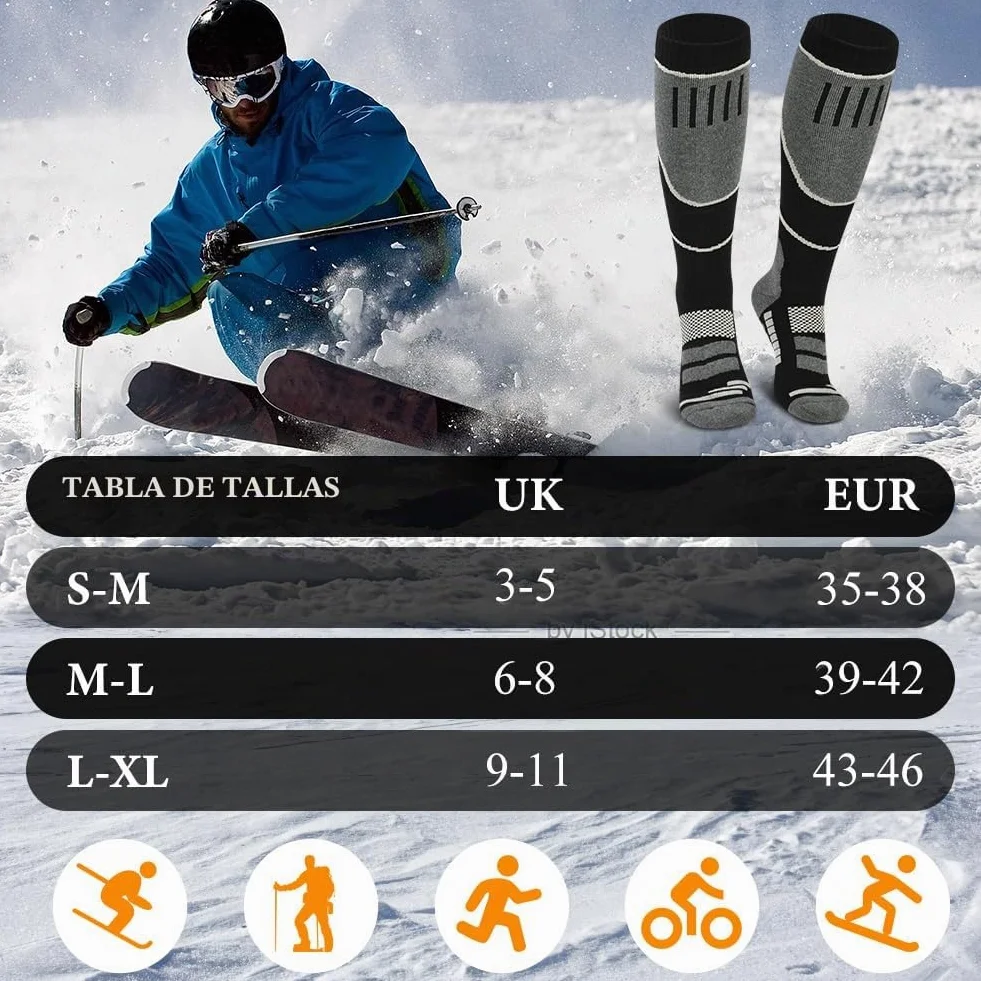 flintronic 2 Pares Calcetines Esqui, Calcetines Altos De Compresión, Snowboard Calcetine Termicos Frio Extremo Gruesos, Hasta La Rodilla, Para Hombre, Mujeres Y Jóvenes