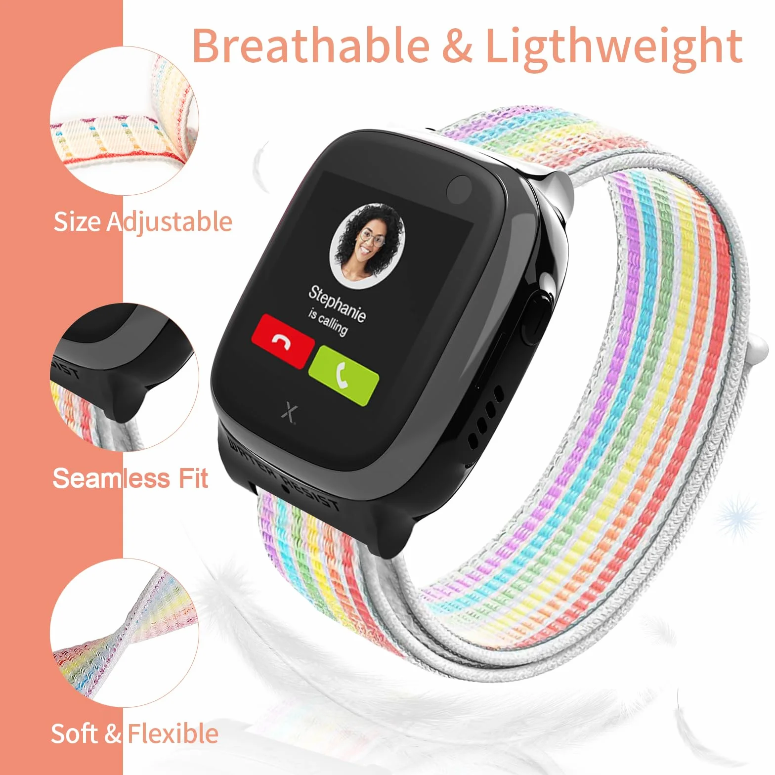 Correa Compatible con Xplora X5 /XGO 2/XGO 3, orrea de Reloj Deportivo de Nailon de Repuesto Ajustable y Transpirable para Niños y Niñas Compatible con Xplora X5 Play/XGO2/XGO3, Arco Iris