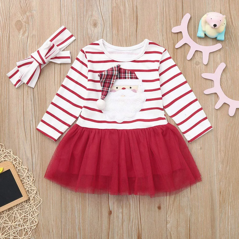 Navidad Baby Tul Trajes Vestido Infantil Rayas Santa Falda de Navidad