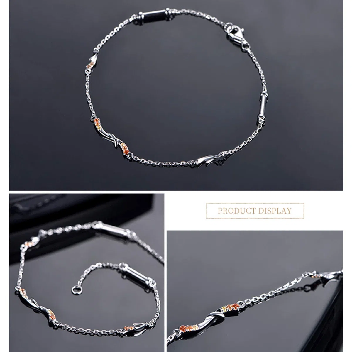 ZH1YFD Pulsera Oro Blanco 18K para Mujer, Eslabón de Barra con Cadena de Zafiro de Colores Pulsera Mujer 16-19CM