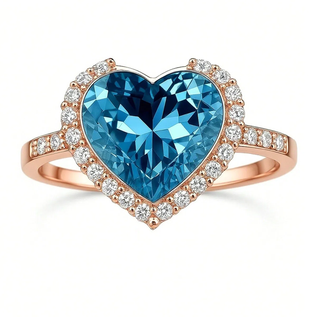 Anillo de topacio de oro blanco, anillo de boda para mujer, oro auténtico, corazón, anillo de compromiso con topacio de 1,2 quilates