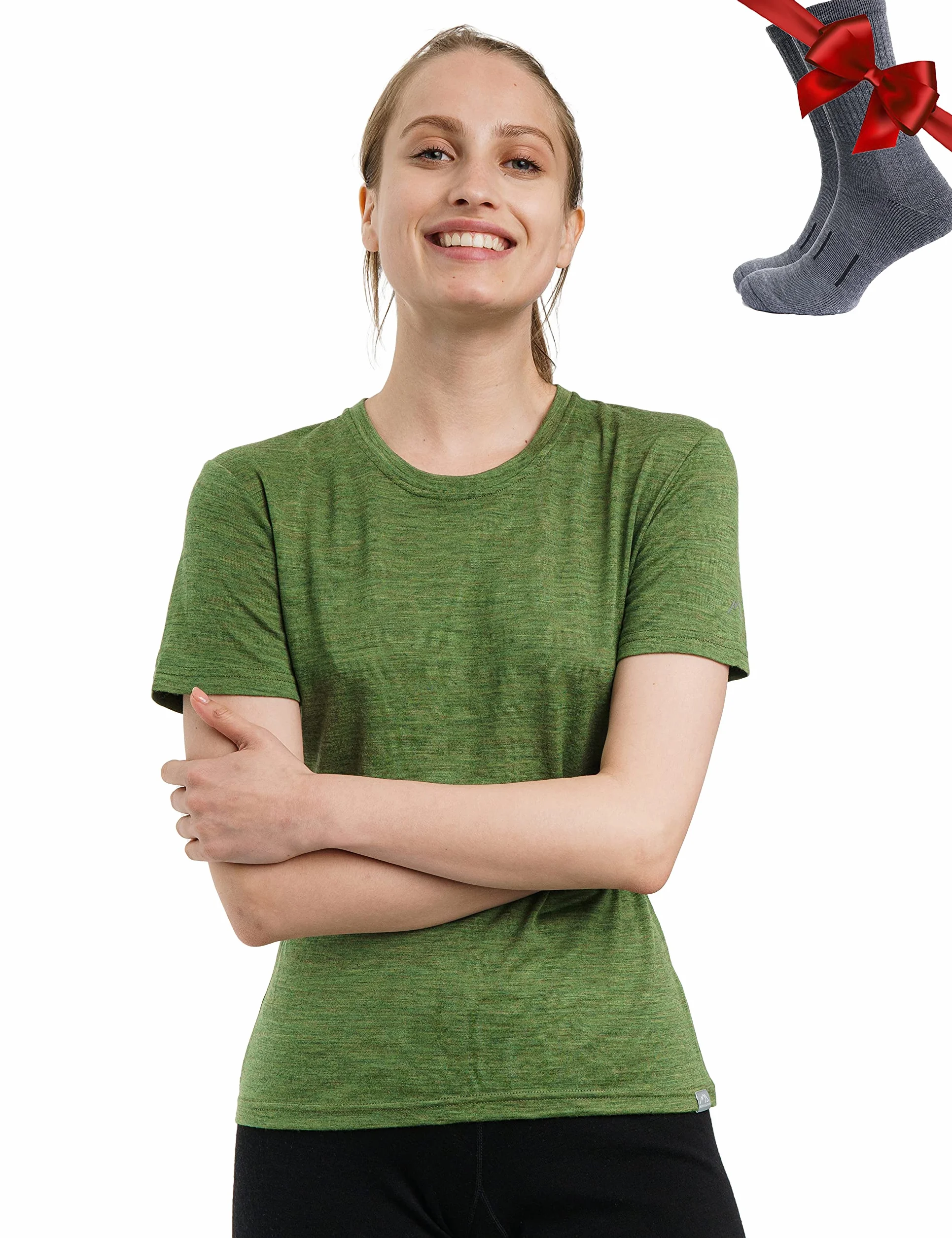 Merino.tech Camiseta Lana Merino Mujer — 100% Merino Lana Camiseta Interior Mujer con Calcetines