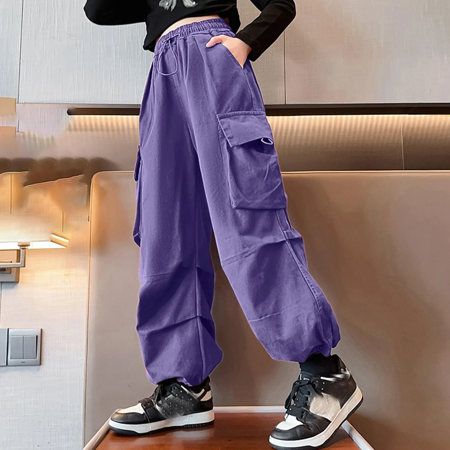 Pantalones cargo para niña, pantalones de ocio, hip hop, pantalones deportivos con elástico para correr, pantalones de entrenamiento, adolescentes, pantalones cargo