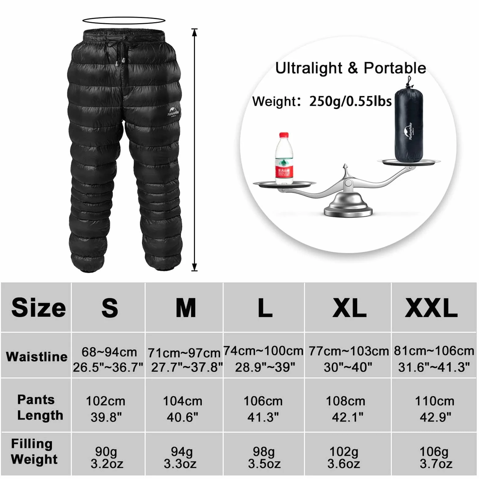 Naturehike Pantalones de plumón de Ganso Pantalones Térmicos Mujer Hombre Pantalones de Esquí Pantalones de Nieve Pantalones de Invierno Cálidos Impermeables
