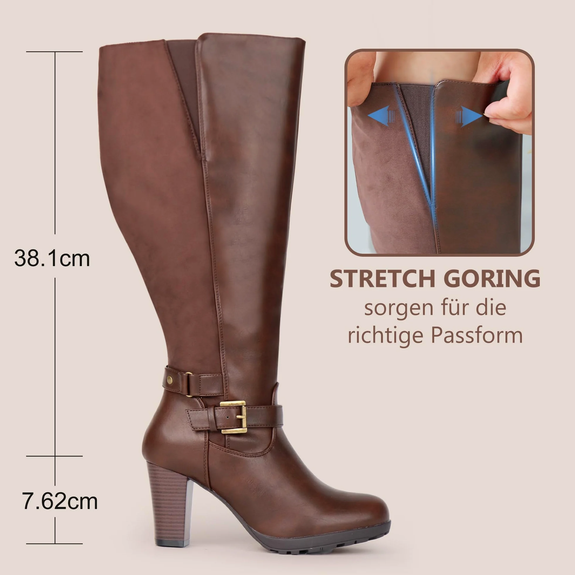 Botas de tacón alto con hebilla de tobillo para mujer, talla grande