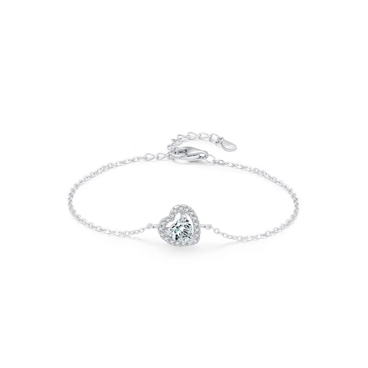 Pulseras para mujer, pulseras de boda, cadena con corazón de diamante creado en laboratorio de 0,5 quilates, oro blanco/platino
