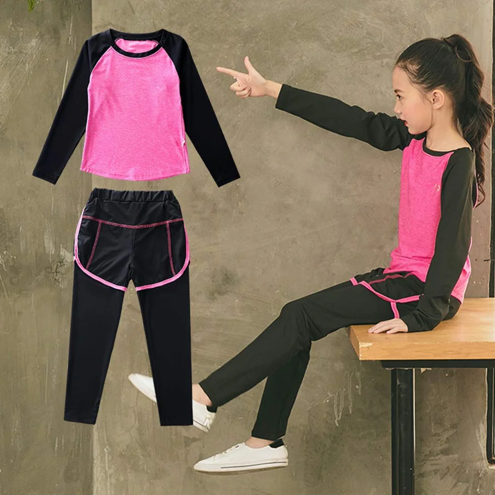 amropi Niñas Camisas Deportivas Tops y Jogging Yoga Larga Pantalones Conjunto Ropa Elástica Deporte Ejercicio Trajes por 3-16 años