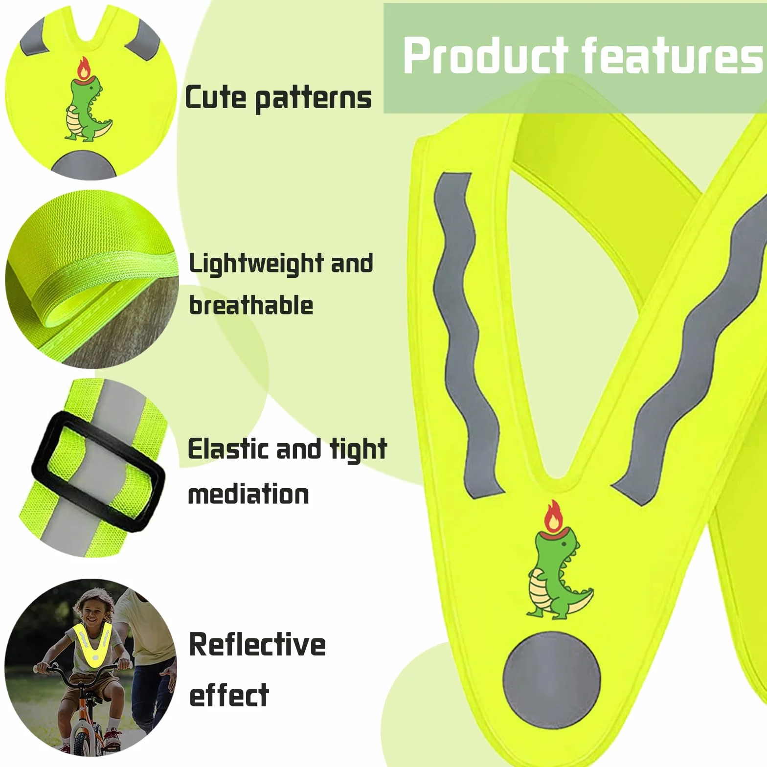 YOUYIKE 2 chalecos reflectantes para niños, en forma de V, amarillo, con bandas elásticas, chaleco luminoso para niños, chaleco reflectante para niños, para correr, ciclismo, carreteras nocturnas (B)