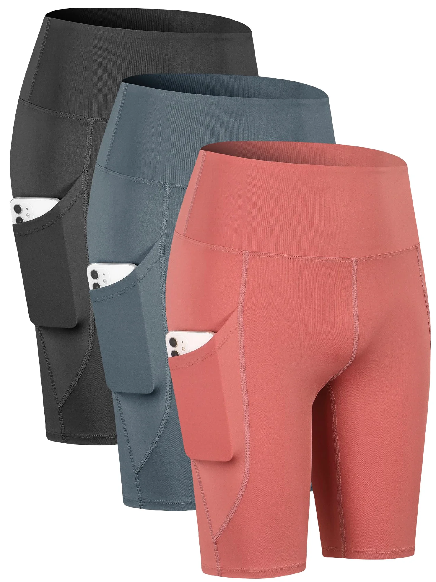 TAISIM Pantalones cortos de yoga para mujer con bolsillos, control de abdomen, para entrenamiento, atletismo, correr, para mujer