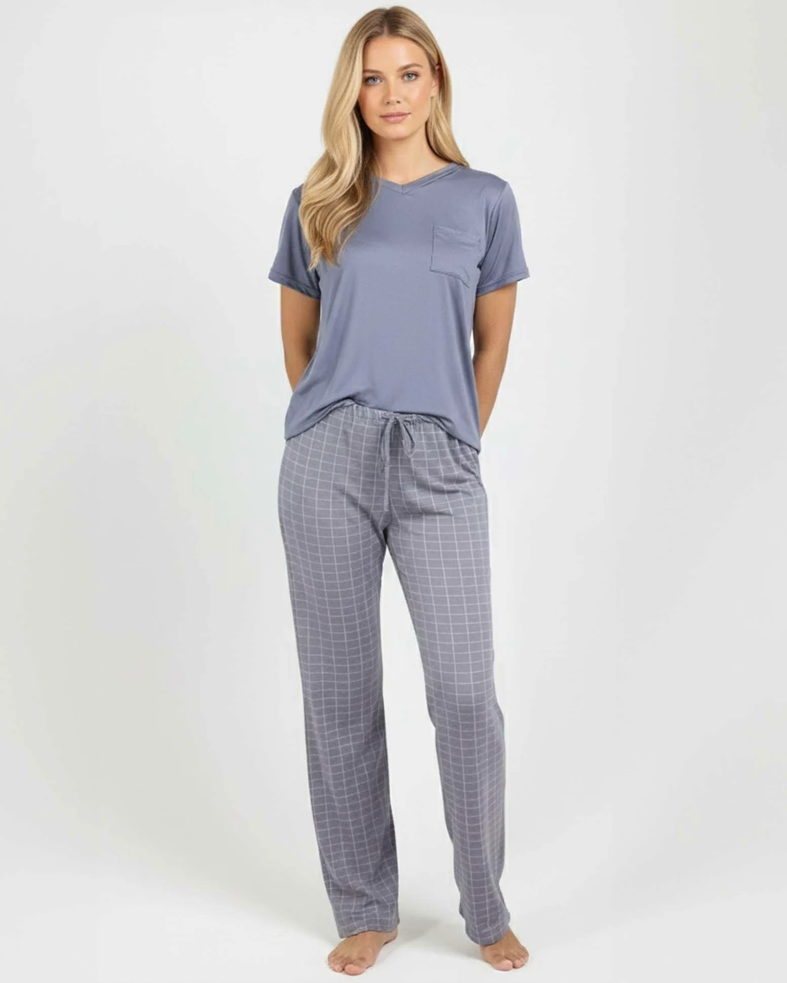 Real Essentials - Paquete de 2 conjuntos de pijama cómodos para mujer, pijama de manga corta y de manga larga, disponible en tallas grandes, M