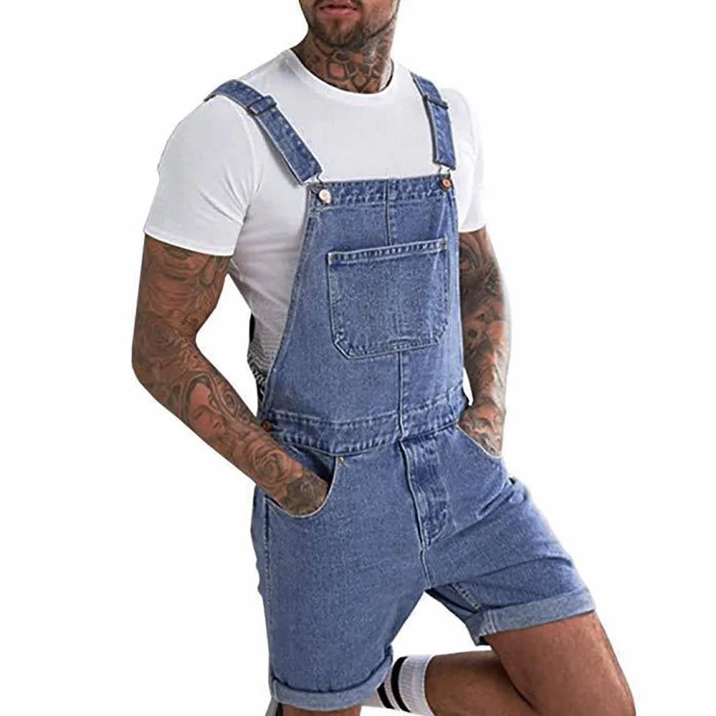 Peto de trabajo para hombre, pantalones vaqueros cortos, transpirable, mono cargo