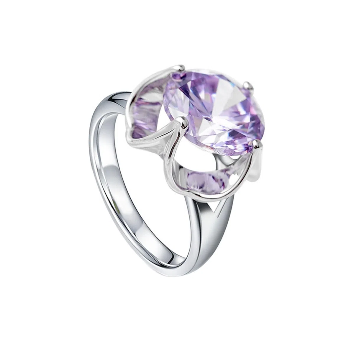 Anillos de boda simples para mujer, oro amarillo de 14 quilates con amatista, anillos de oro redondos solitarios para mujer, talla 4-11