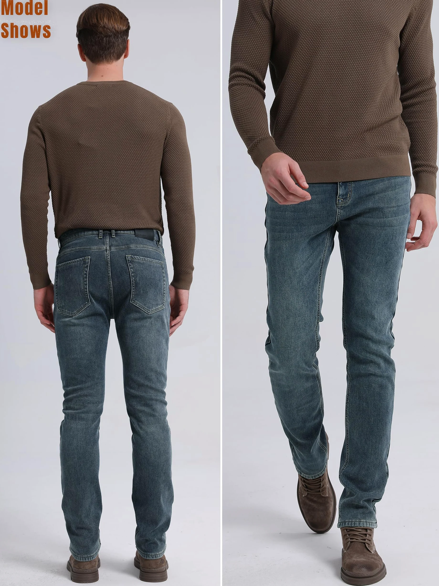 Pantalones vaqueros térmicos ajustados para hombre, pantalones térmicos para la nieve, pantalones de invierno forrados con forro polar