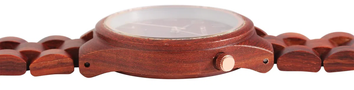 Excellanc Reloj Pulsera Agujas de Madera para Mujer con Cierre Desplegable Analógico de Cuarzo 1800236, Madera de Sándalo Rojo