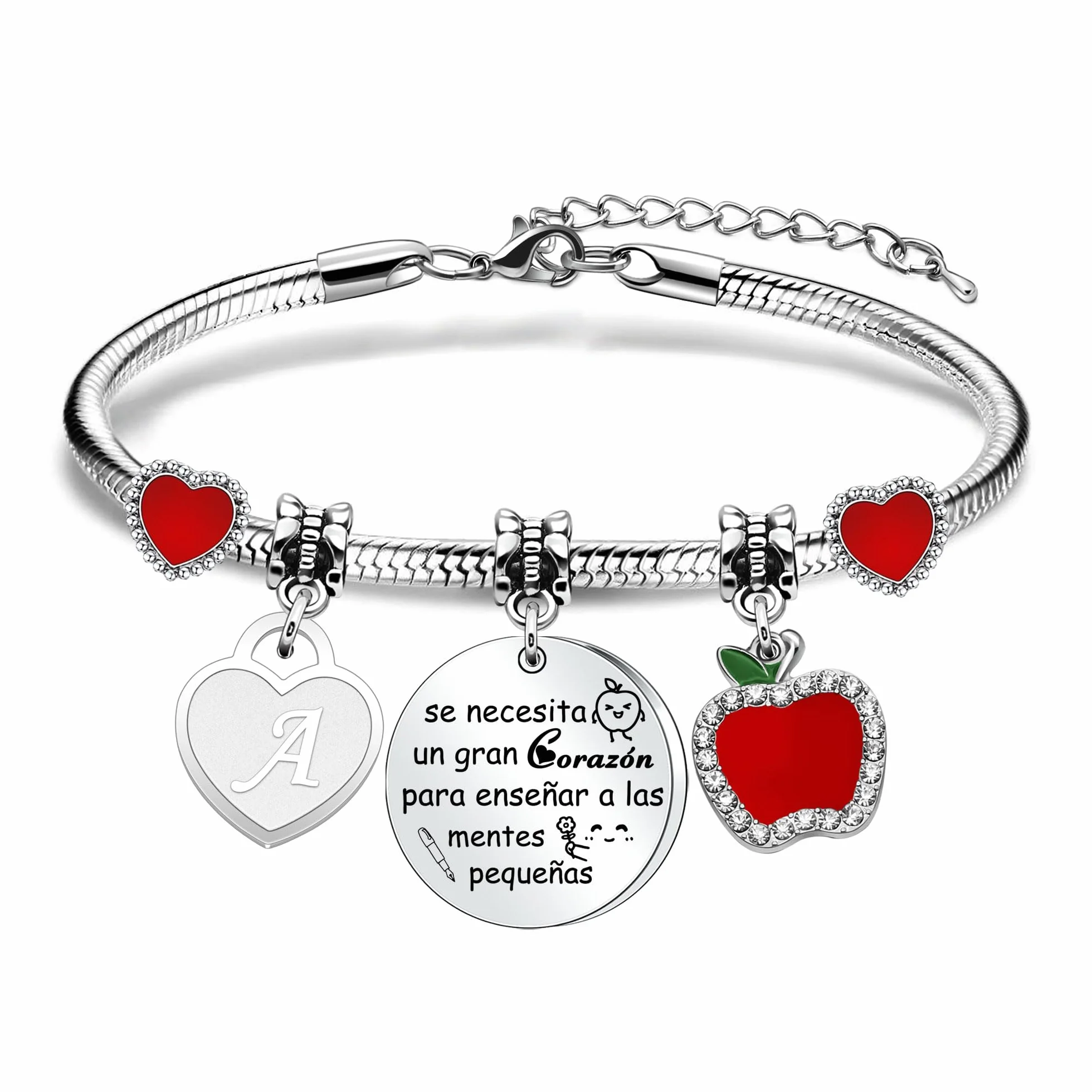 Pulsera Maestra Regalo Iniciales A-Z Joyas Colgante Corazón Mujer
