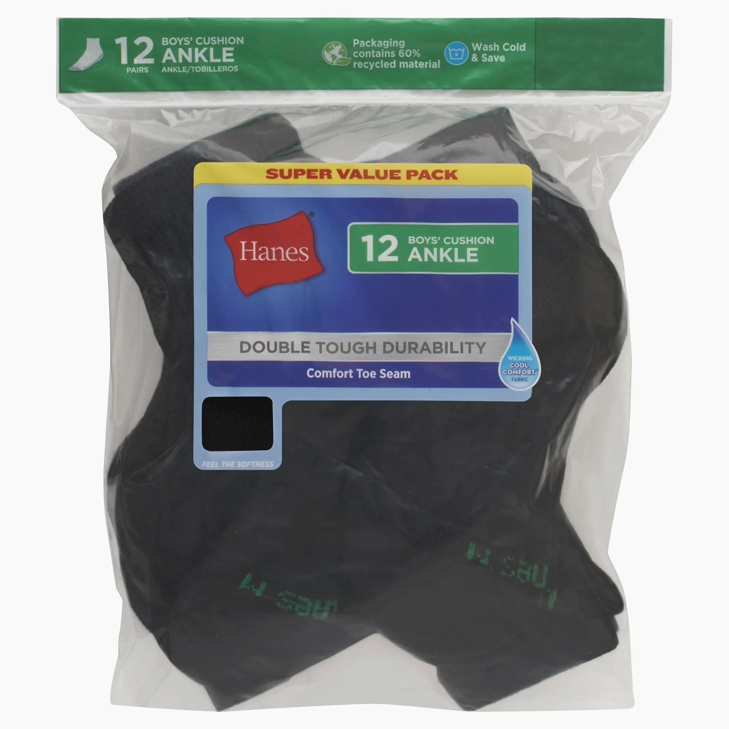 Hanes Big Boys' Classics Ankle Socks (Pack of 12)