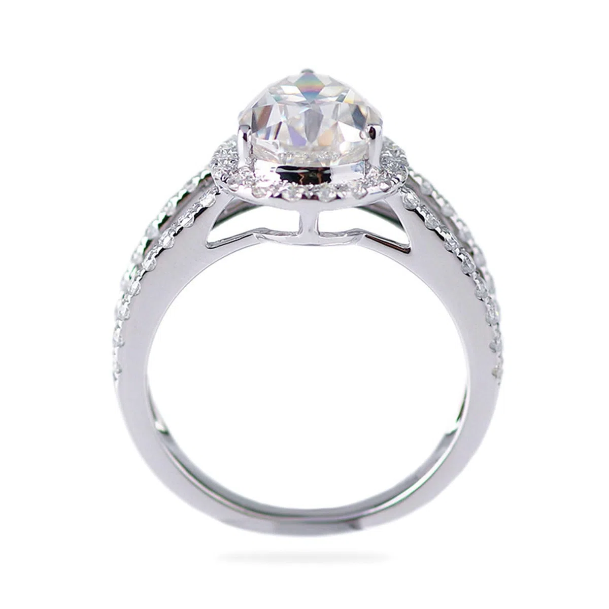 Anillo de oro blanco, anillos a juego con moissanite en forma de gota de 1/1,5 ct, regalos de aniversario de boda para mujeres