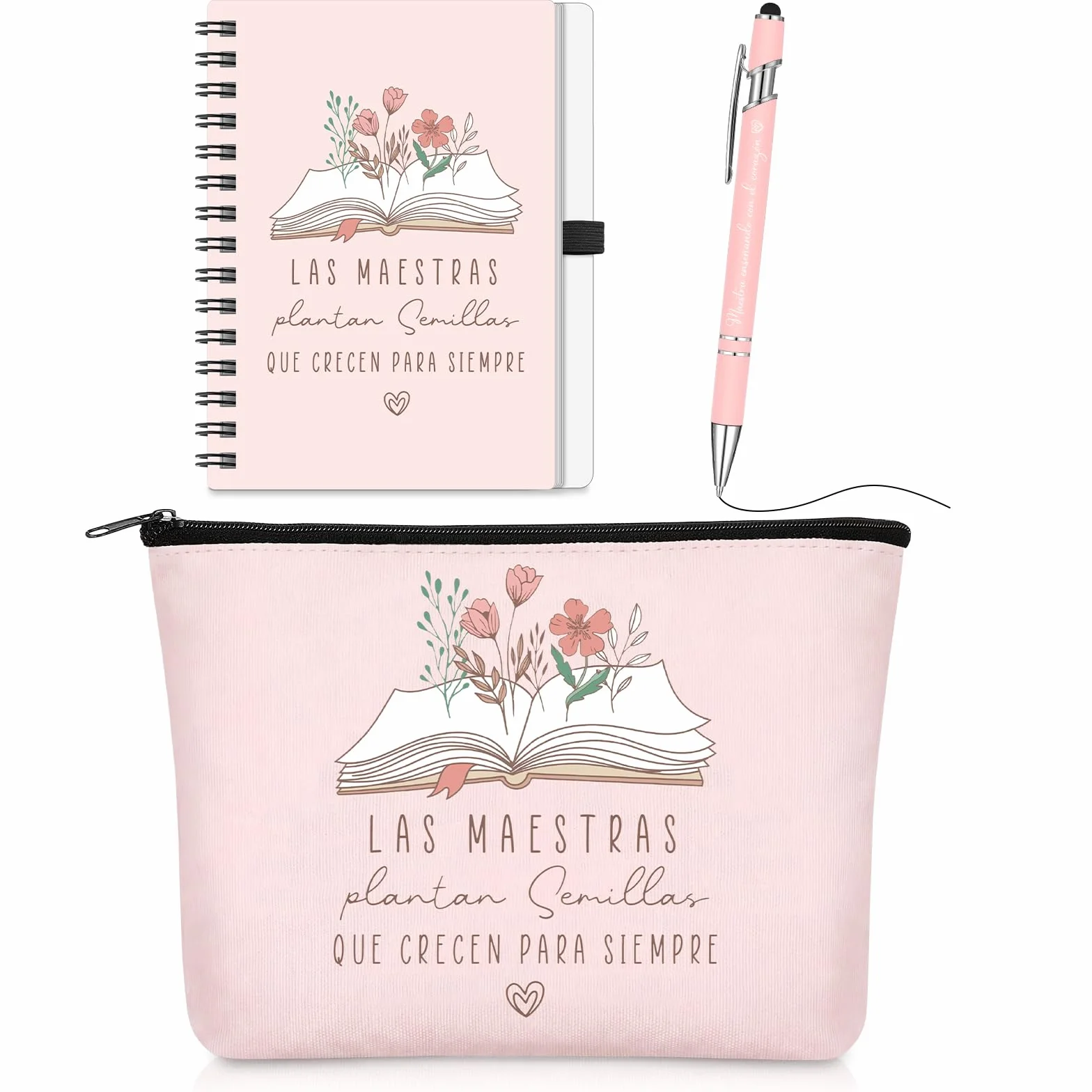BBTO Set Regalo para Maestra Fin de Curso Gracias Mujer Neceser para Profesora Infantil Cuaderno Espiral con Bolígrafo Estético Regalo de Despedida para Profe Guardería Graduación Primaria