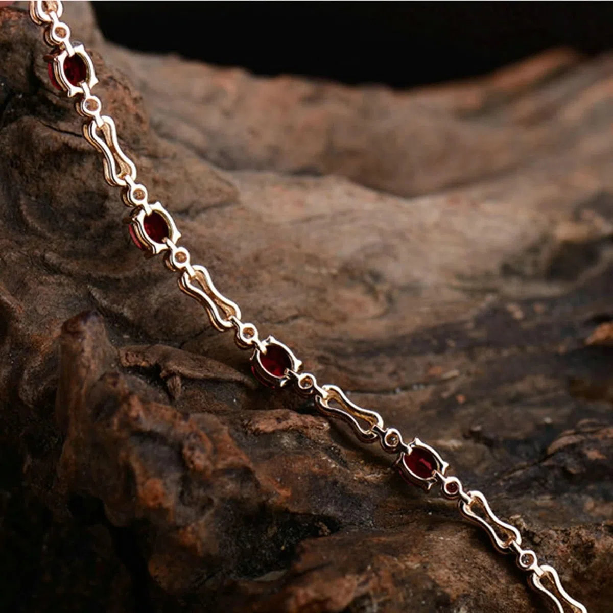 Pulseras Mujer Oro Rosa 9K / 14K / 18K, Oval con Rubí de 2 ct y Diamante de 0,62 ct, Cadena 16 CM, Pulseras Oro Rosa Mujer de