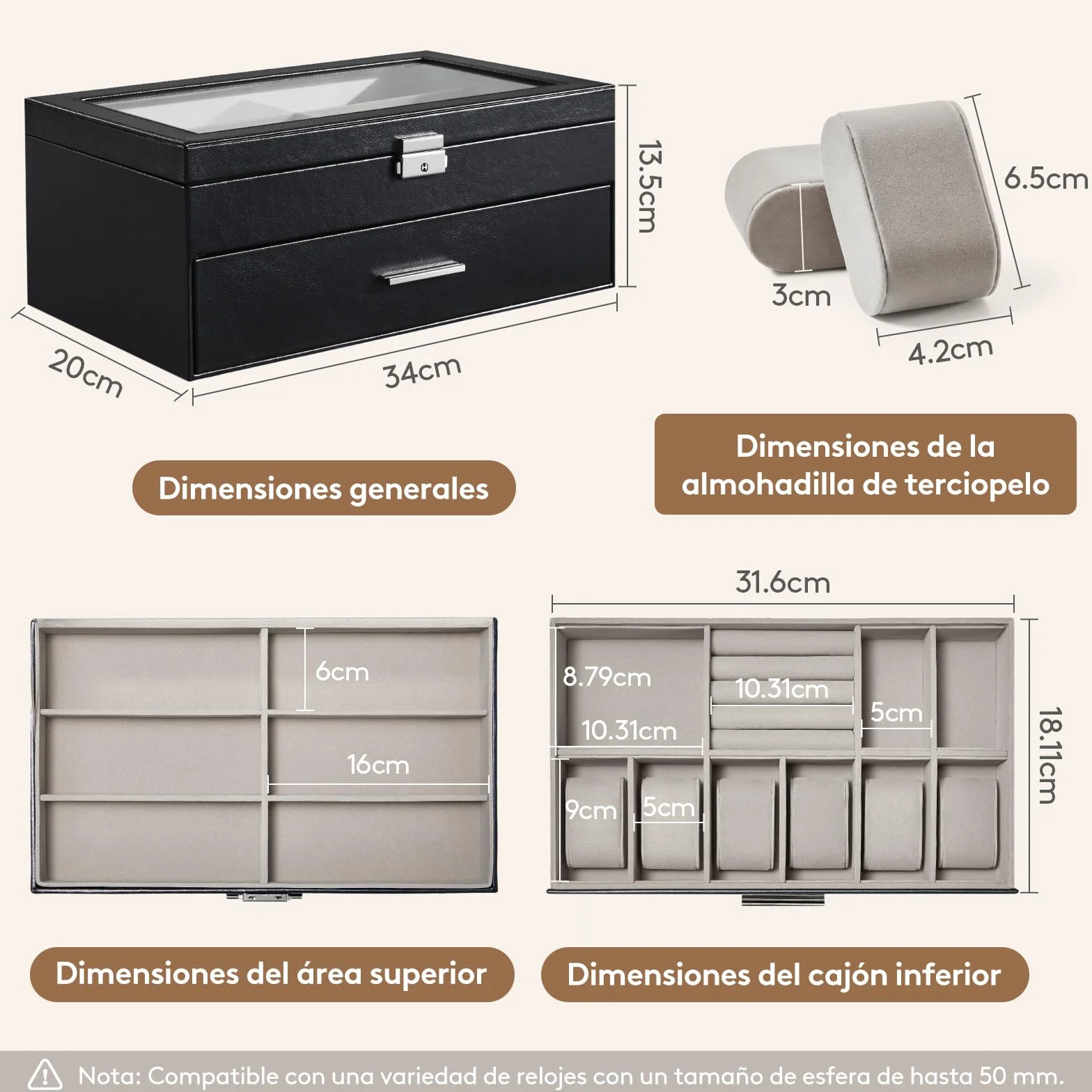 Lifewit Organizador Gafas de Sol, Expositor Gafas, Caja Relojes con Tapa de Cristal, Joyero Hombres para Llaves, Tarjeteros, Anillos, Broches, Regalos Hombre y Mujer, 35 x 21cm, Negro