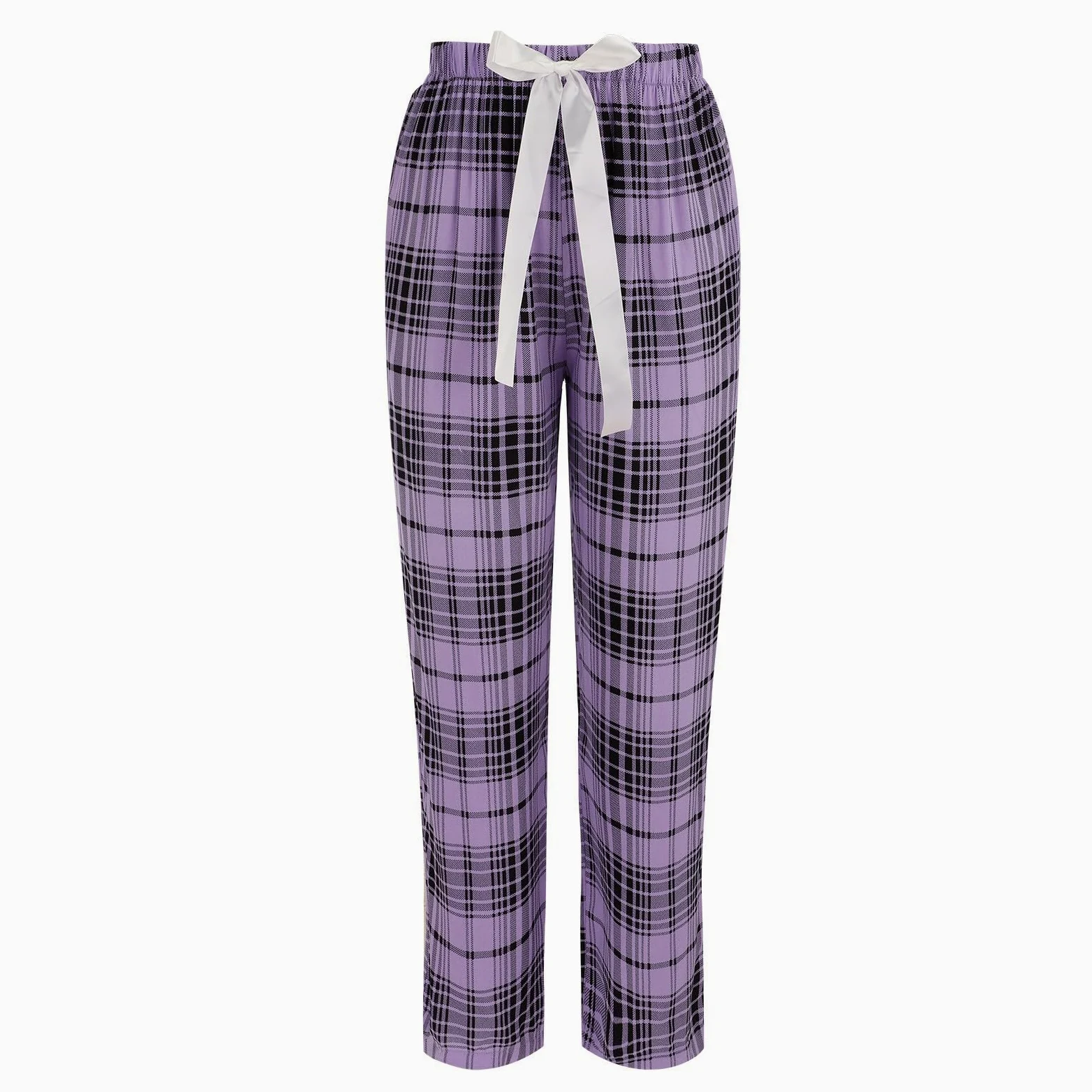 Generisch Pijama largo a cuadros para mujer, cuello redondo, otoño e invierno, pijama de tallas grandes, monocolor, traje holgado, ligero, ropa de salón, ropa de casa, traje de ocio ancho con arco