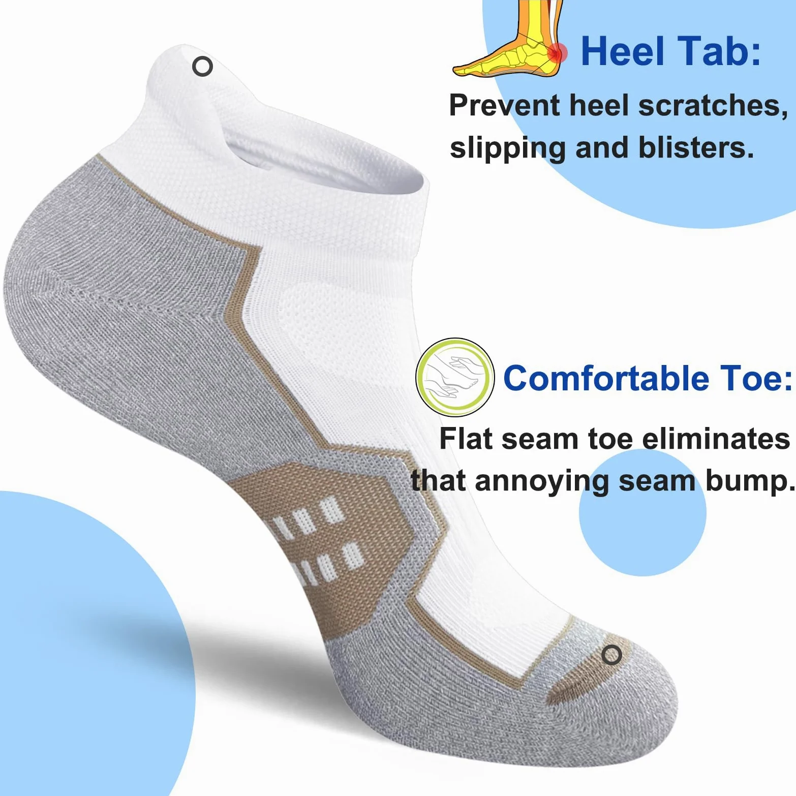 Calcetines deportivos para correr para mujer, cómodos, acolchados, antiampollas, 5 pares