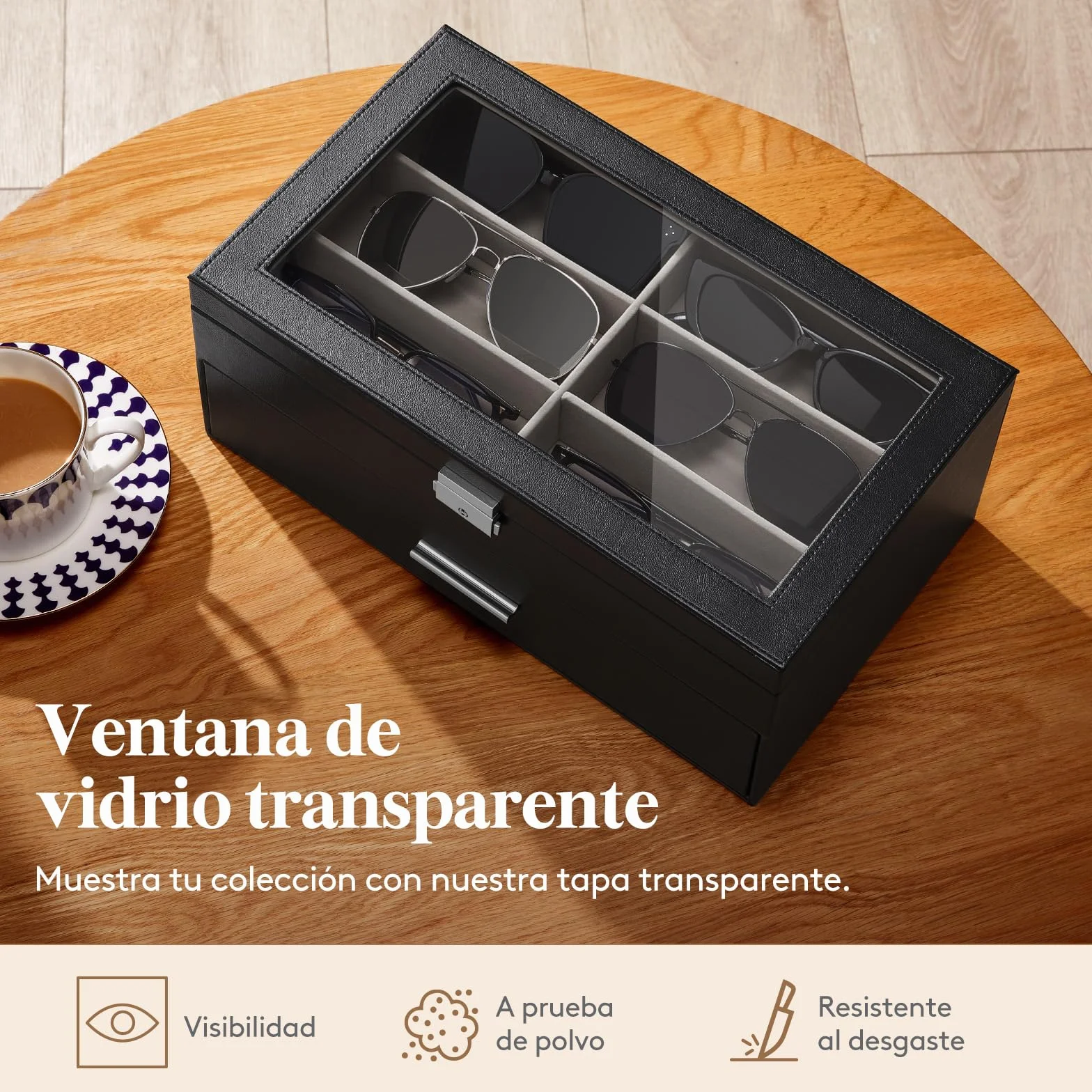 Lifewit Organizador Gafas de Sol, Expositor Gafas, Caja Relojes con Tapa de Cristal, Joyero Hombres para Llaves, Tarjeteros, Anillos, Broches, Regalos Hombre y Mujer, 35 x 21cm, Negro