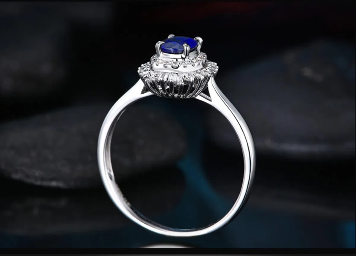 Anillos Oro Blanco, Anillos Mujer Vintage Stein Doble Mutilin de Lujo 18K Zafiro para Esposa Novia Ajuste Cómodo