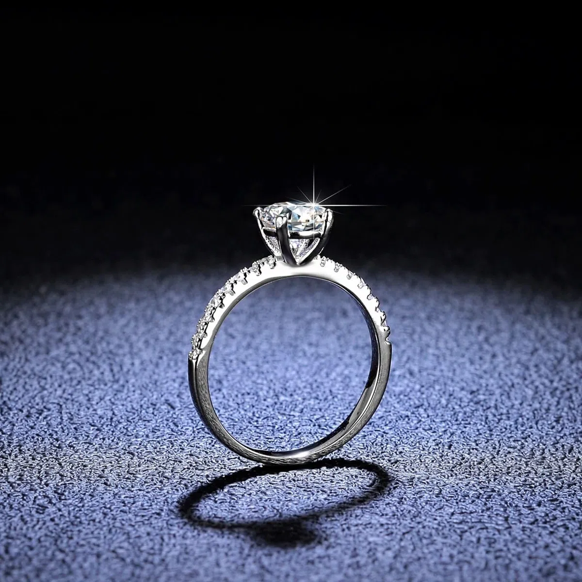 Anillos de amistad para mujer, anillos para mujer, dedos pequeños, 6 dientes, redondos, con moissanita, plata de 2 quilates, oro blanco 9 K, talla 52 (16,6)