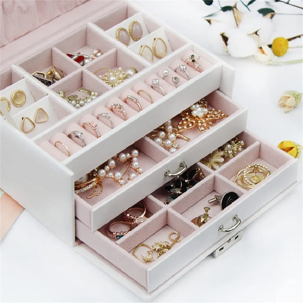 Caja de Espejo para Damas, de Cuero sintético, para Guardar Pendientes, Anillos, Collares y exhibir con Cerradura.